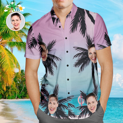 Custom Ombre Palmtree Hawaiian Shirt with Personalized Face & Text