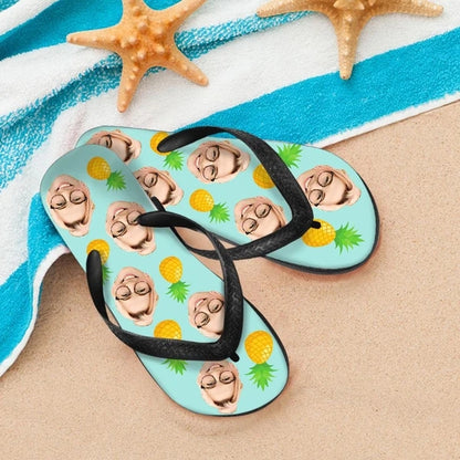 Pineapple & Custom Face Summer Flip Flops or Beach Sandals