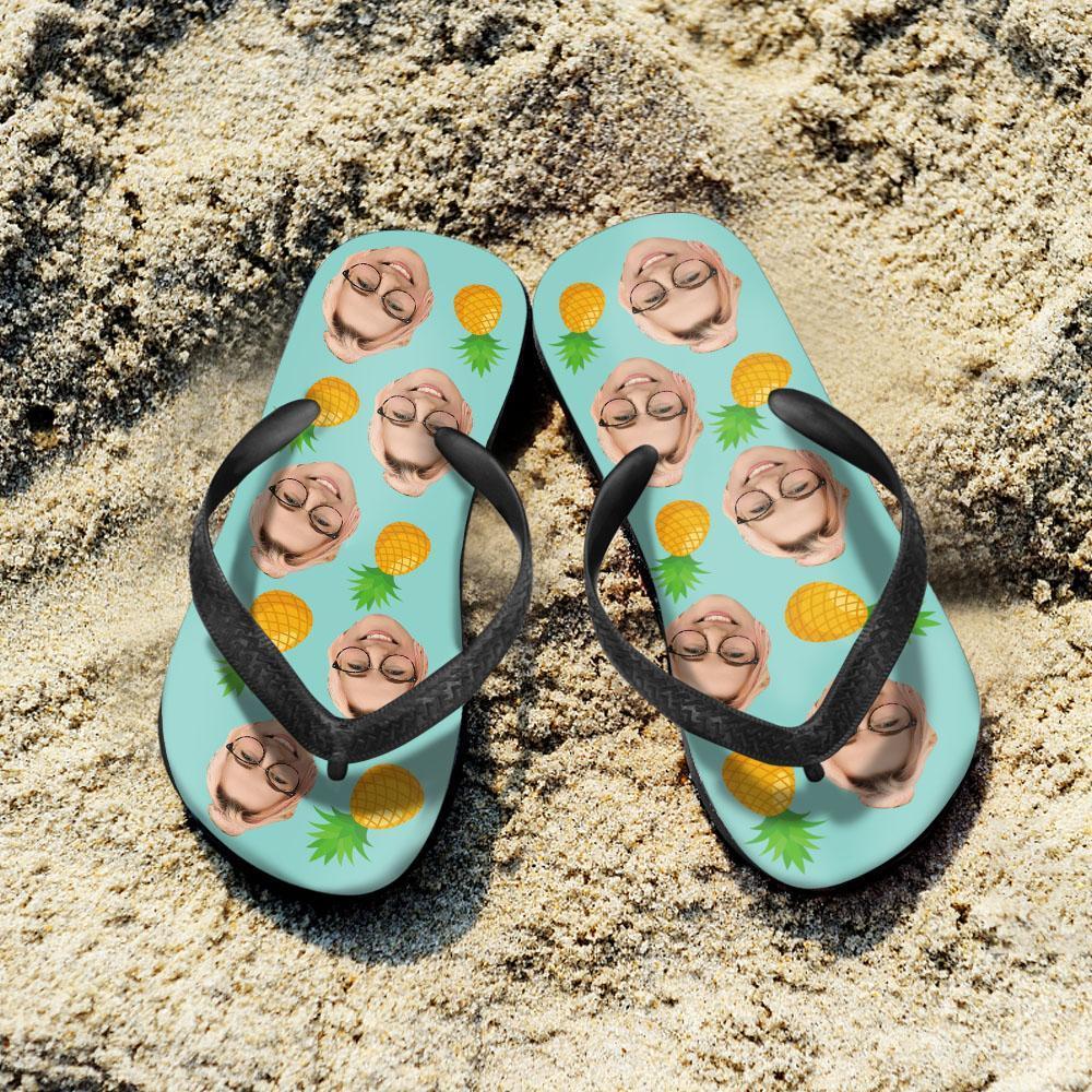Pineapple & Custom Face Summer Flip Flops or Beach Sandals