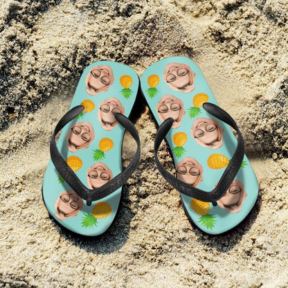 Pineapple & Custom Face Summer Flip Flops or Beach Sandals