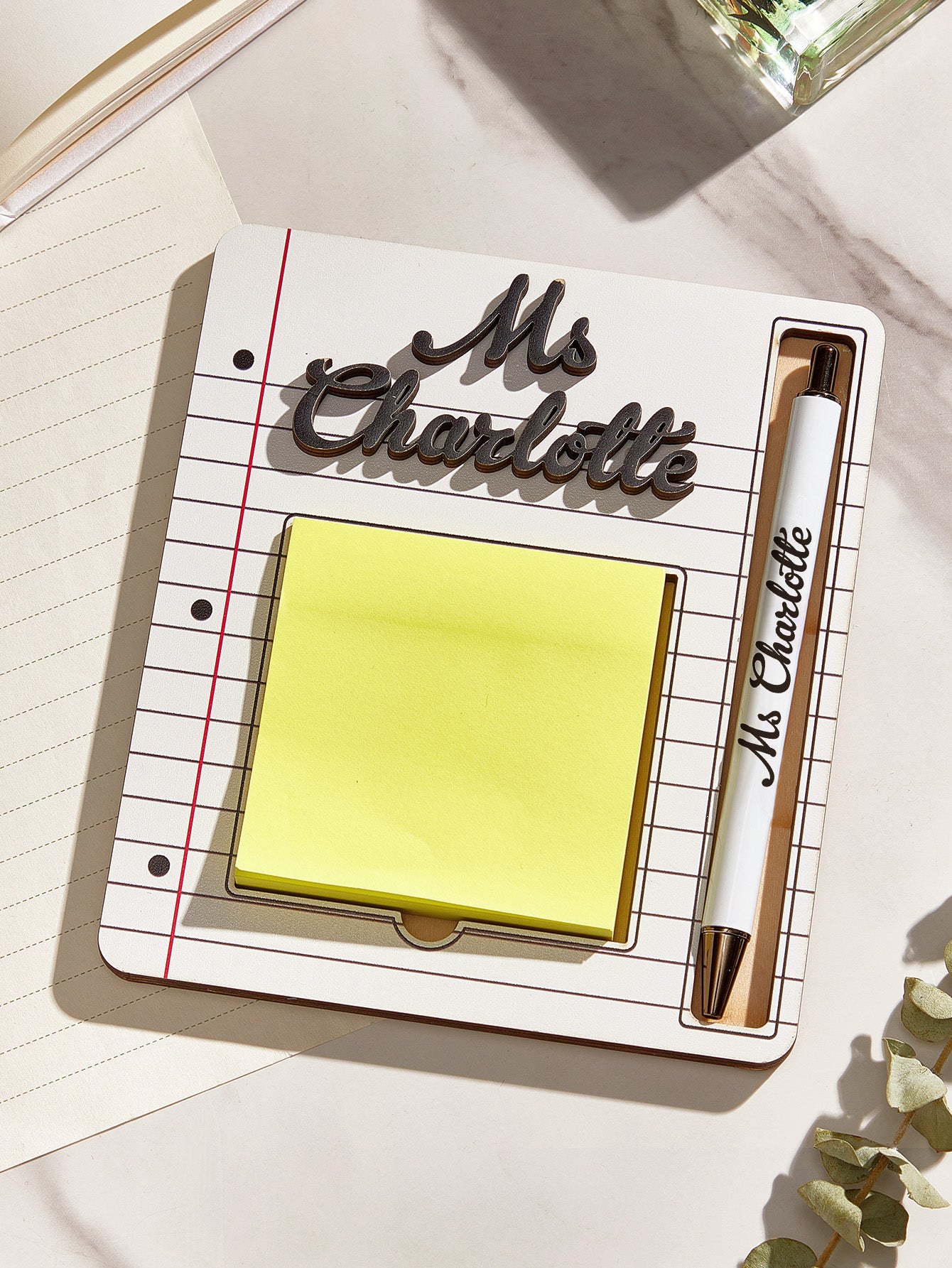 Personalized Sticky Note Wooden Holder with Pen Appreciation Gift for Teacher