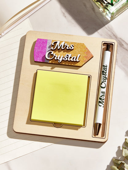 Personalized Sticky Note Wooden Holder with Pen Appreciation Gift for Teacher