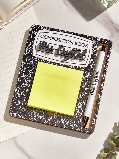 Personalized Sticky Note Wooden Holder with Pen Appreciation Gift for Teacher