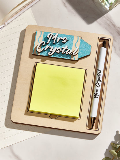 Personalized Sticky Note Wooden Holder with Pen Appreciation Gift for Teacher