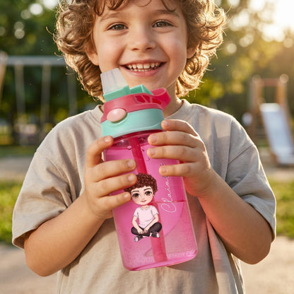 Personalized Cartoon and Birth Flower Water Bottle