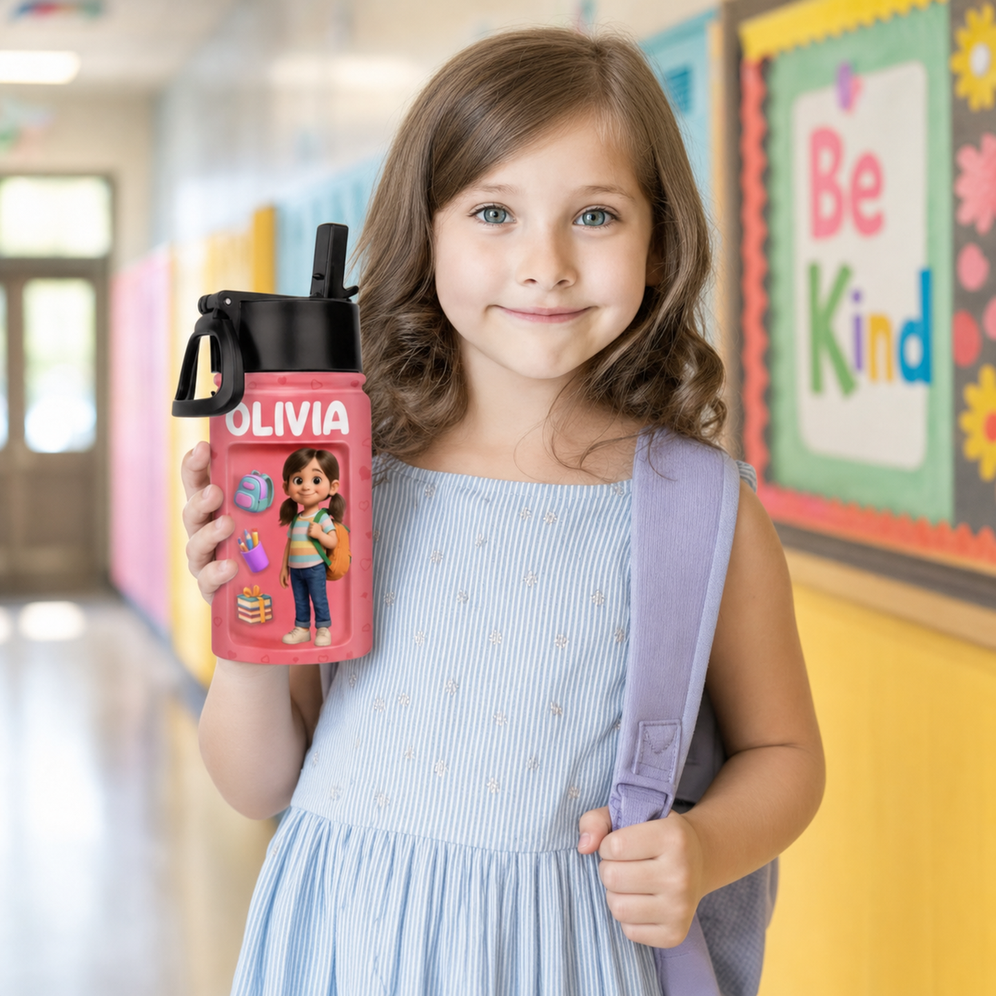 Personalized Kids Water Bottle with Custom 3D Puffy Photo Effect