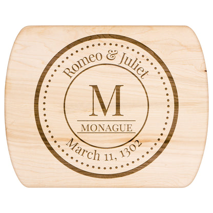 Couples Monogram & Date Premium Hardwood Oval Cutting Board