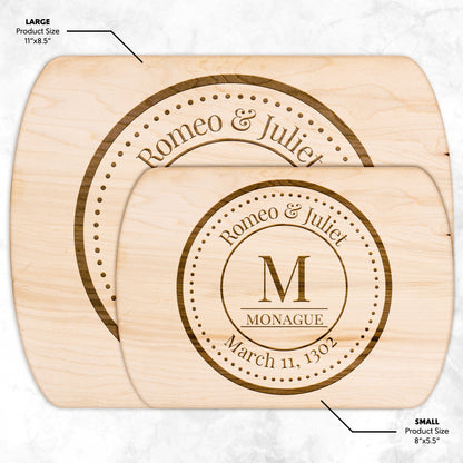 Couples Monogram & Date Premium Hardwood Oval Serving Board