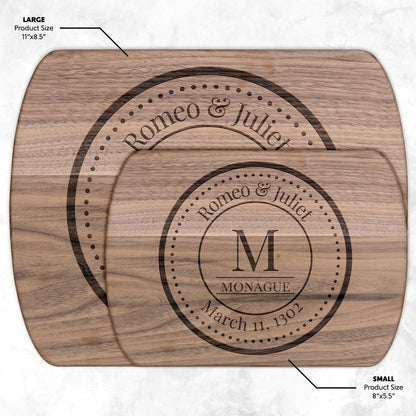 Couples Monogram & Date Premium Hardwood Oval Serving Board