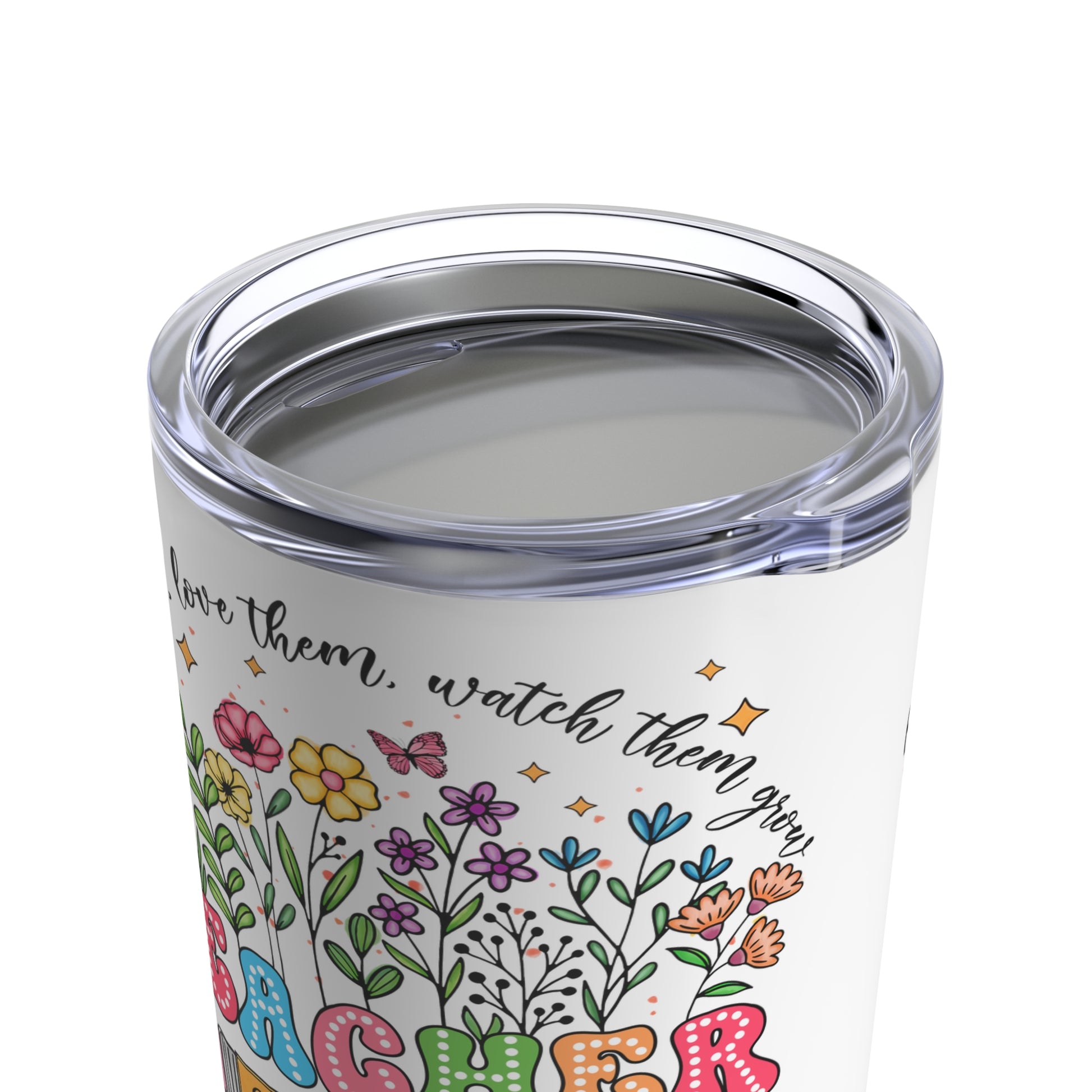 Close up of Lid Personalized Teacher's Wildflowers 20oz Tumbler