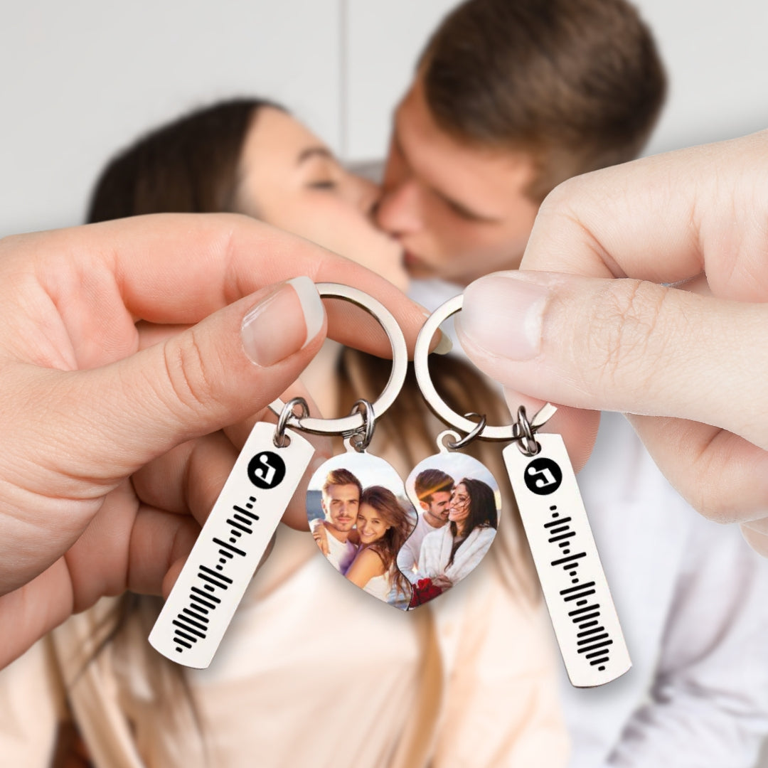 Connecting Heart Song Code & Photo Pair of Keychains