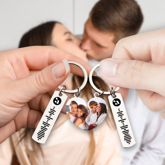Connecting Heart Song Code & Photo Pair of Keychains