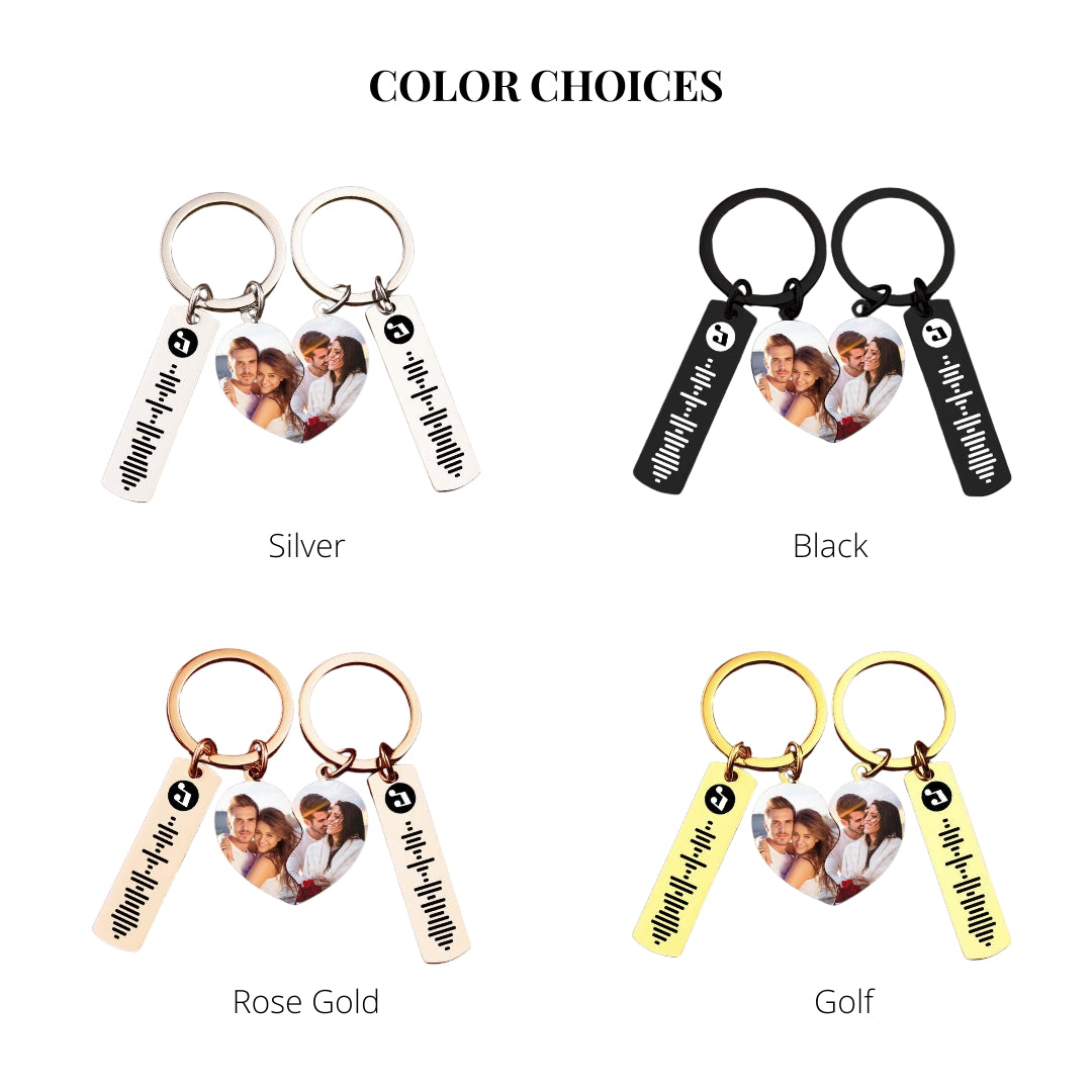 Connecting Heart Song Code & Photo Pair of Keychains