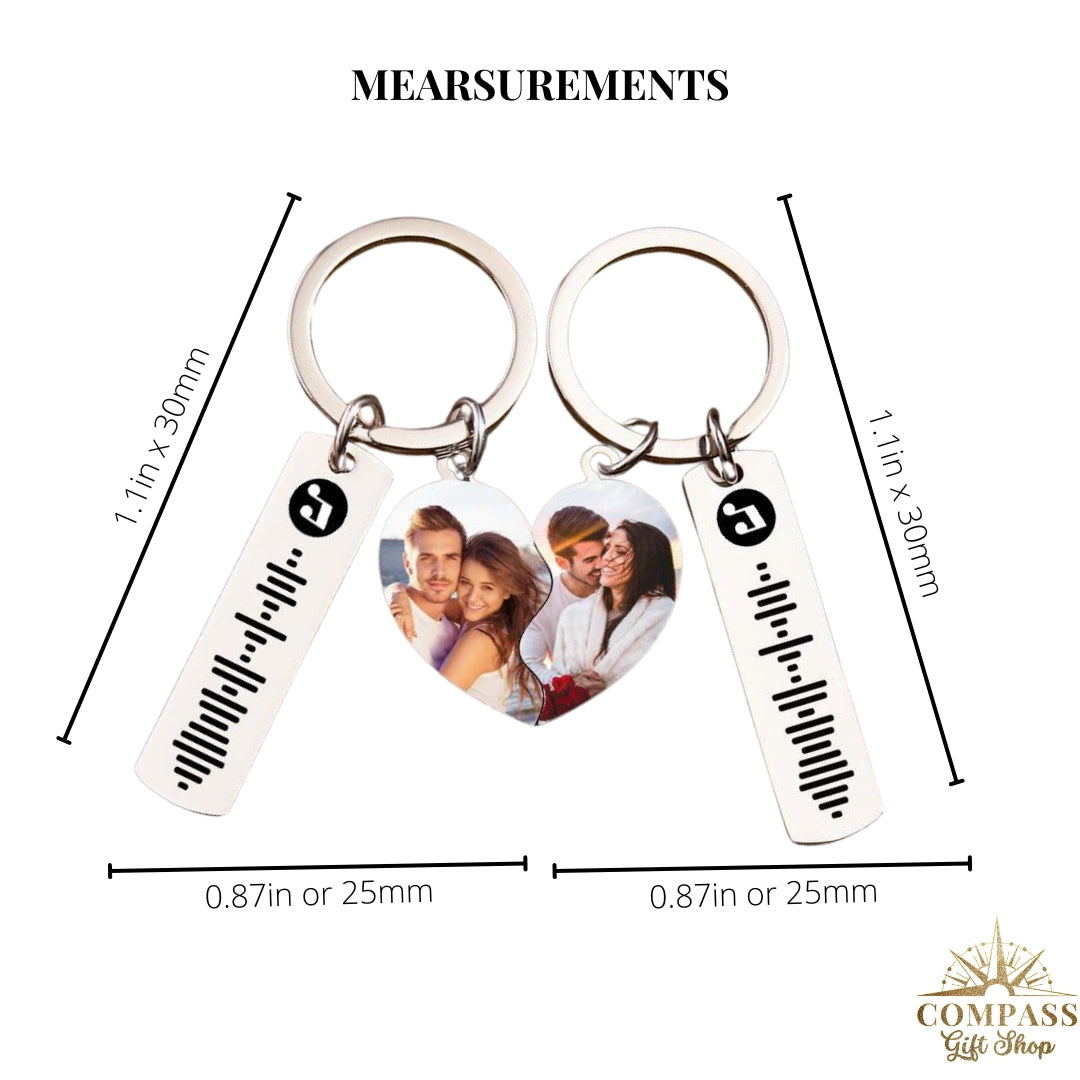 Connecting Heart Song Code & Photo Pair of Keychains