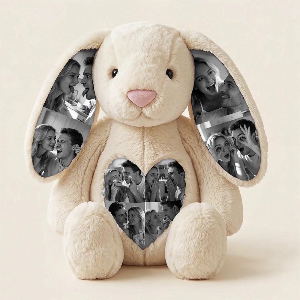 Custom Ears & Belly Photo Bunny Plush Beige