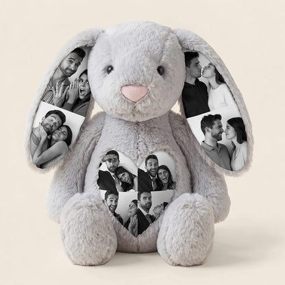 Custom Ears & Belly Photo Bunny Plush Grey