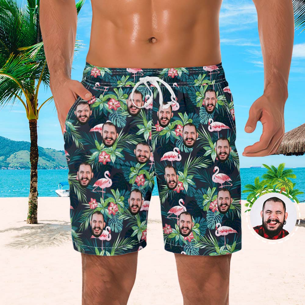 Custom Face Flamingo Beach Shorts Context 2