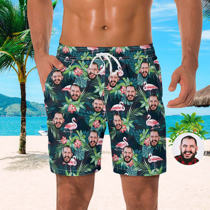 Custom Face Flamingo Beach Shorts Context 2