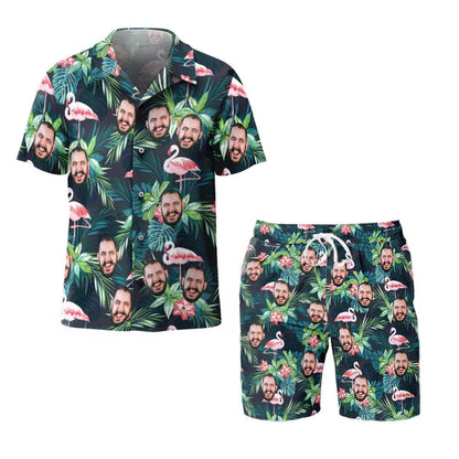 Custom Face Flamingo Beach Shorts White Background
