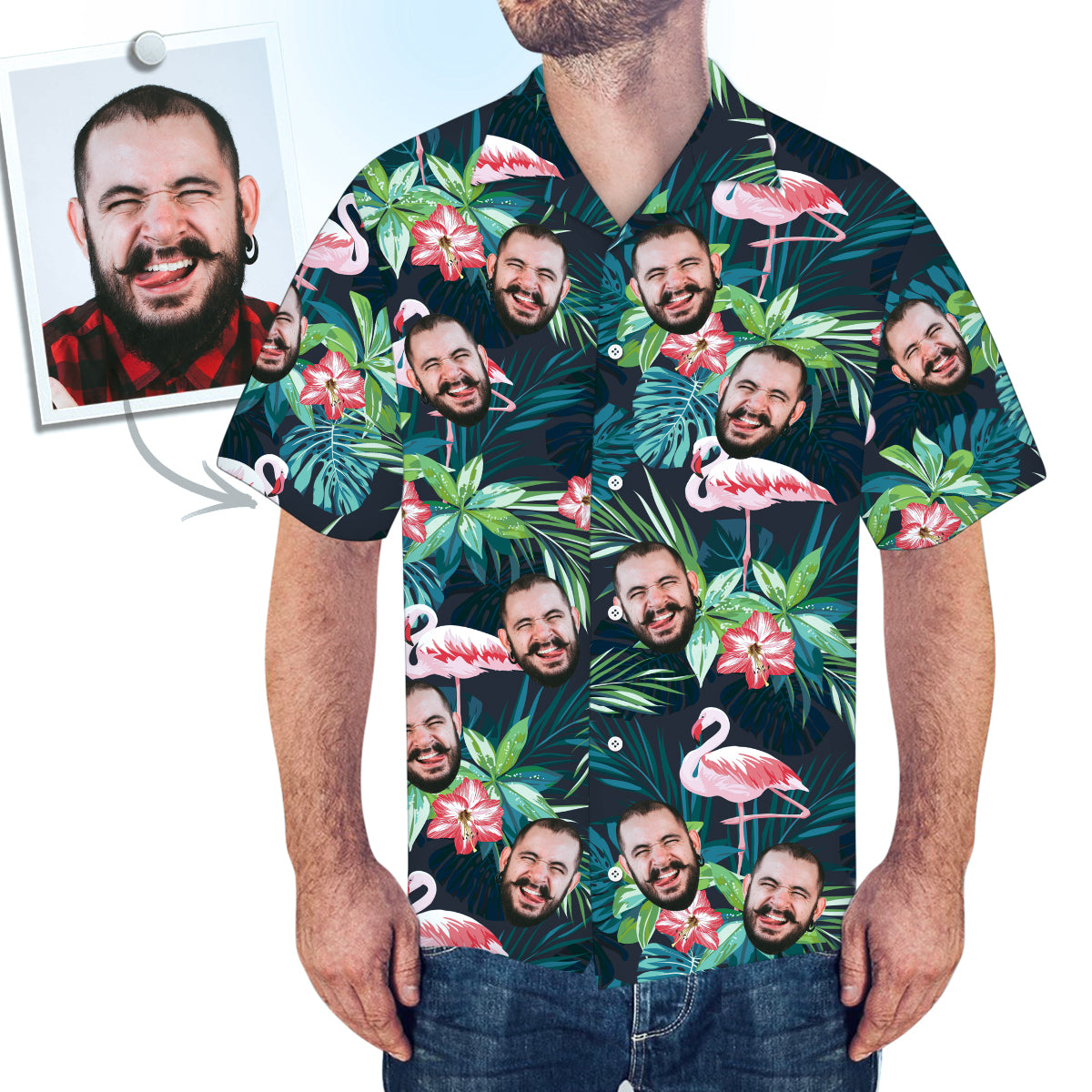 Custom Face Flamingo Hawaiian Shirt