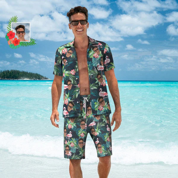 Custom Face Flamingo Hawaiian Shirt And Beach Shorts Context 1