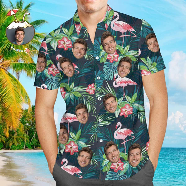 Custom Face Flamingo Hawaiian Shirt Context 1