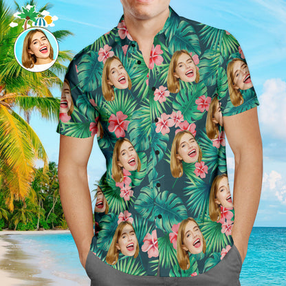 Custom Hawaiian Shirts Tropical Flowers Design with Female Face Example