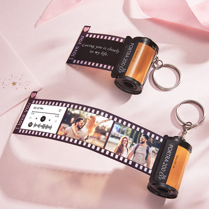 Custom Heart & Text Couples Vintage Film Roll Memory Keychain