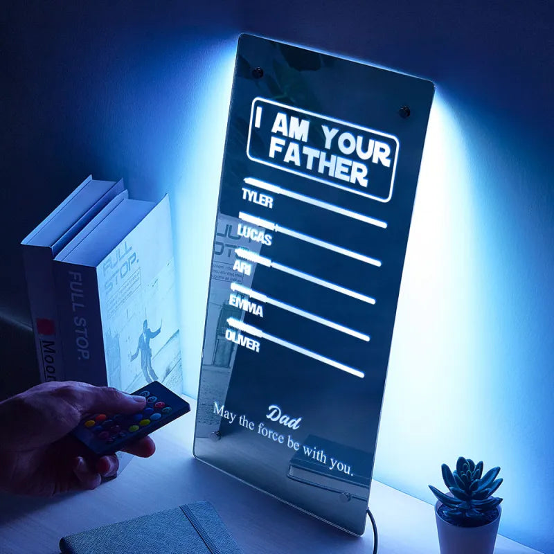Custom I Am Their Father Lightsaber Mirror Lamp Blue Light