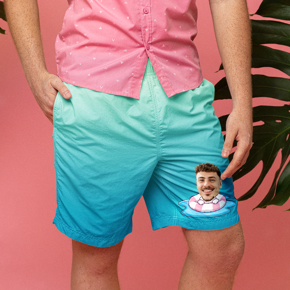 Custom Lifesaver Beach Shorts with Personalized Face Ombre