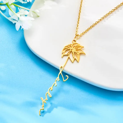Custom Name Birth Flower with Name Pendant Necklace 