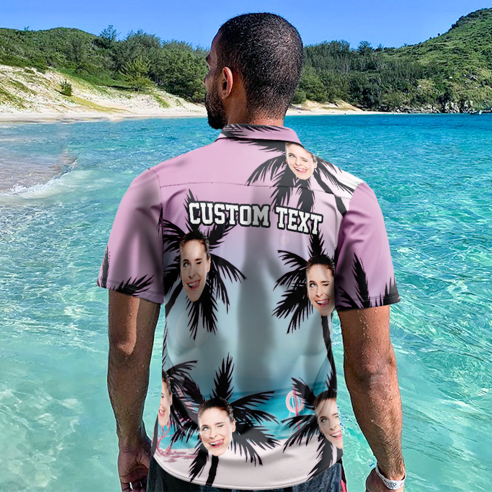 Custom Ombre Palmtree Hawaiian Shirt with Personalized Face & Text