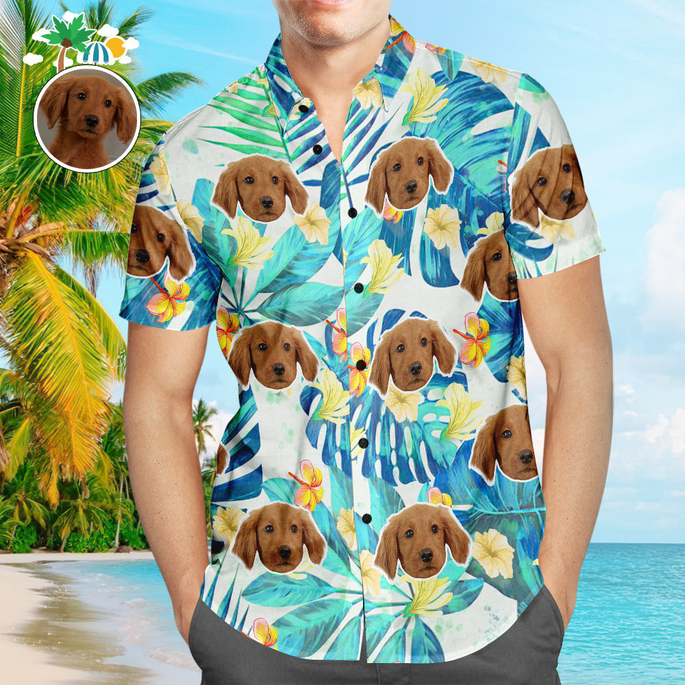 Custom Pet Face Vintage Palm Design Hawaiian Shirt