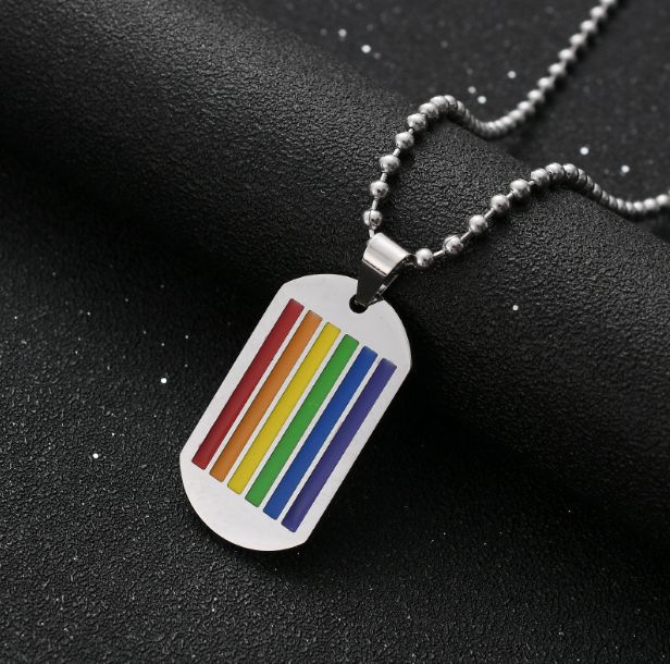Custom Rainbow Dog Tag Necklace with Engraving on Back