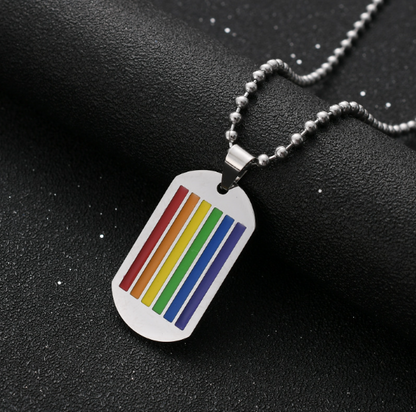 Custom Rainbow Dog Tag Necklace with Engraving on Back