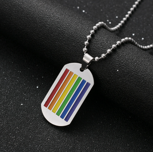 Custom Rainbow Dog Tag Necklace with Engraving on Back