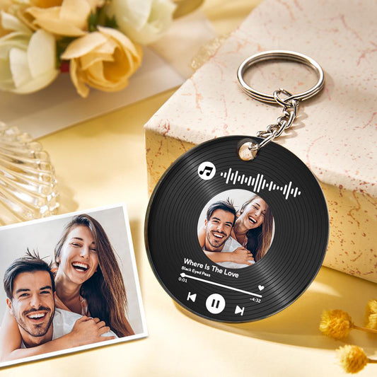 Couple Custom Record Keychain with Photo & Music Song Code