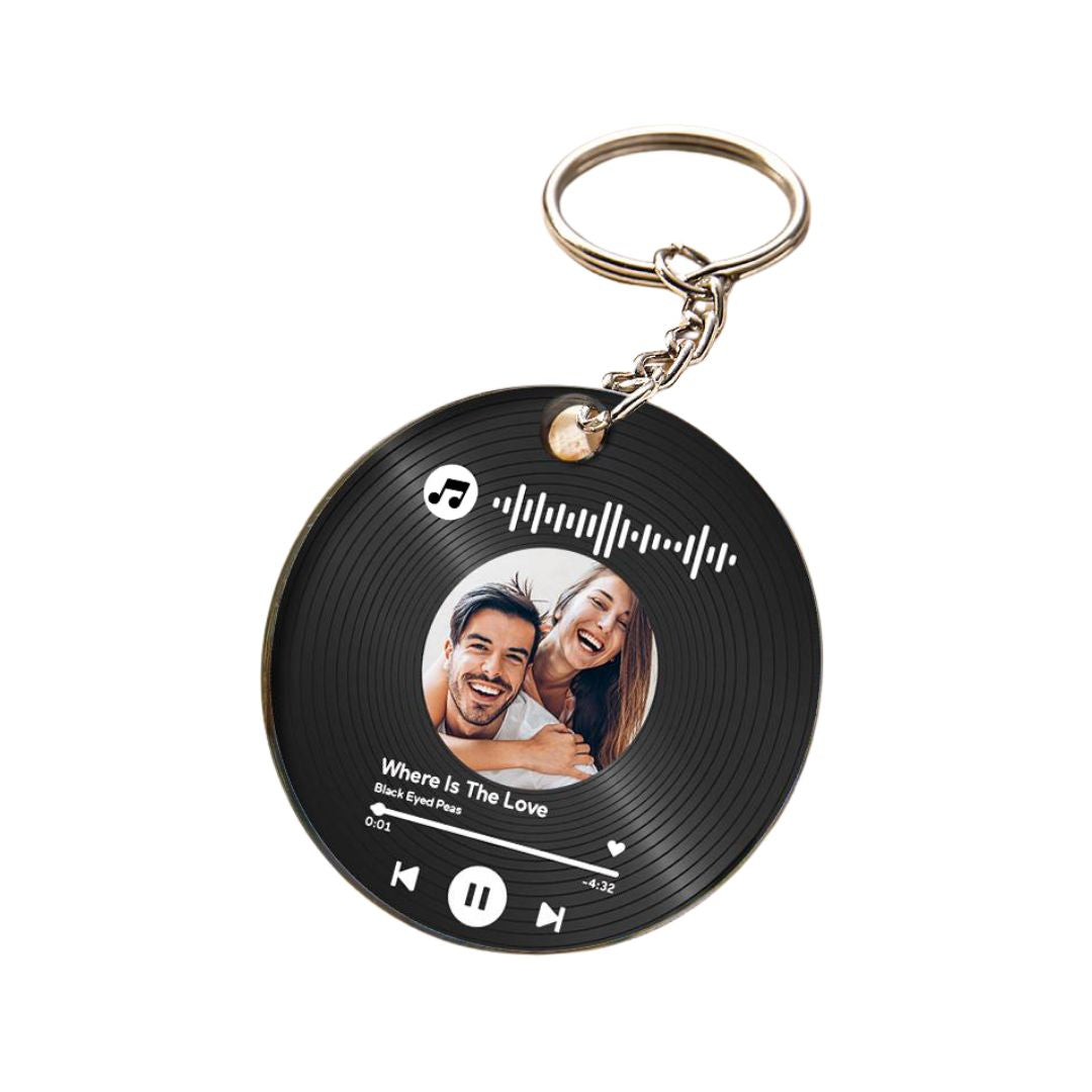 Custom Record Keychain with Photo & Music Song Code
