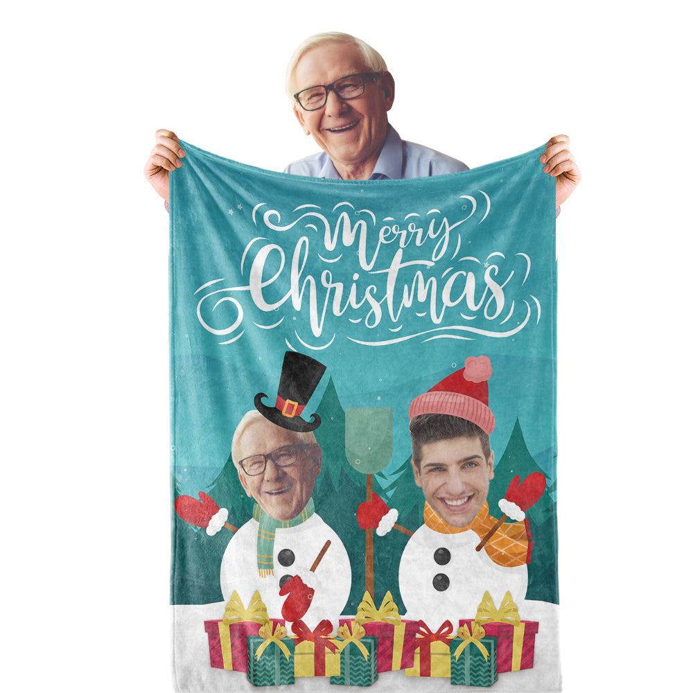 Custom Snowman Face Merry Christmas Blanket