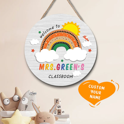Custom Your Name Personalized Teacher's Rainbow Wooden Door Sign
