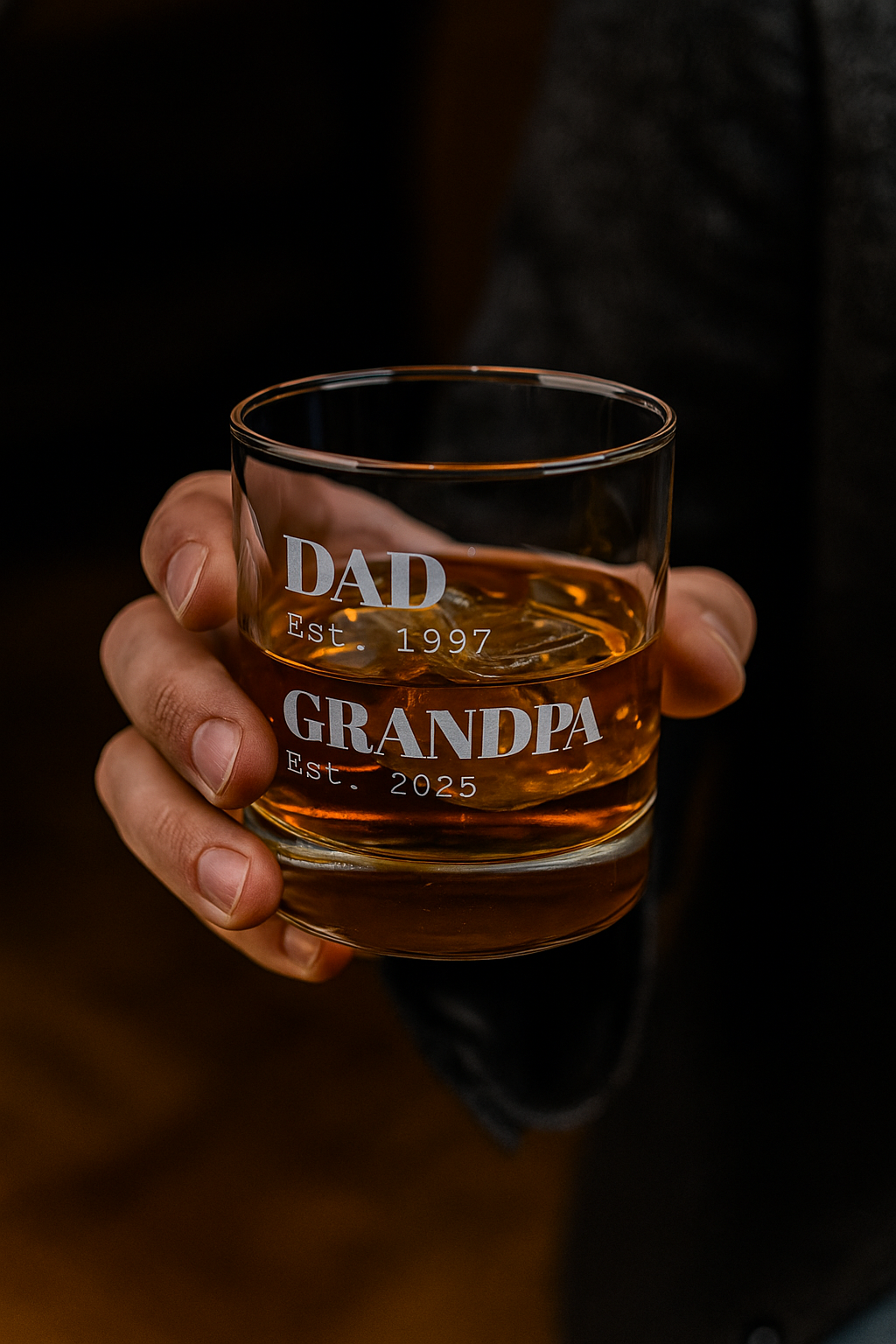 Dad to Grandpa Establishing Years Engraved Whiskey Glass