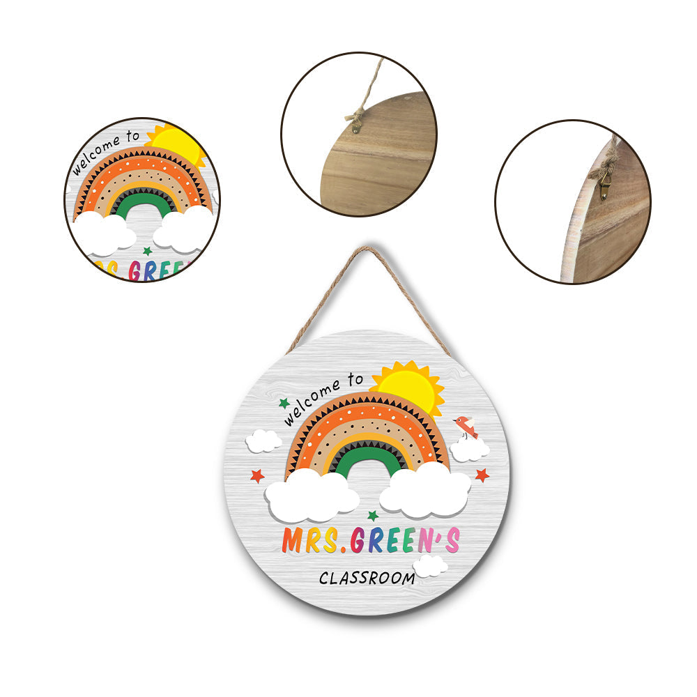 Details of Personalized Teacher's Rainbow Wooden Door Sign
