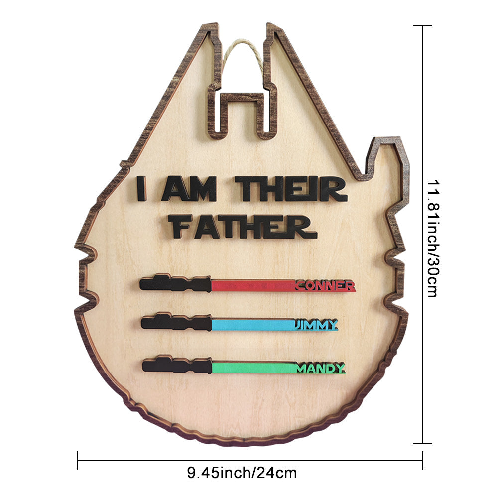 Dimensions Custom Spaceship Shaped I Am Their Father With Children's Names Wooden Sign