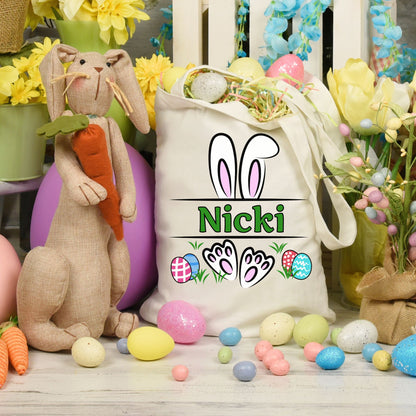 Personalized Monogram Rabbit Easter Egg Hunt Tote Bag