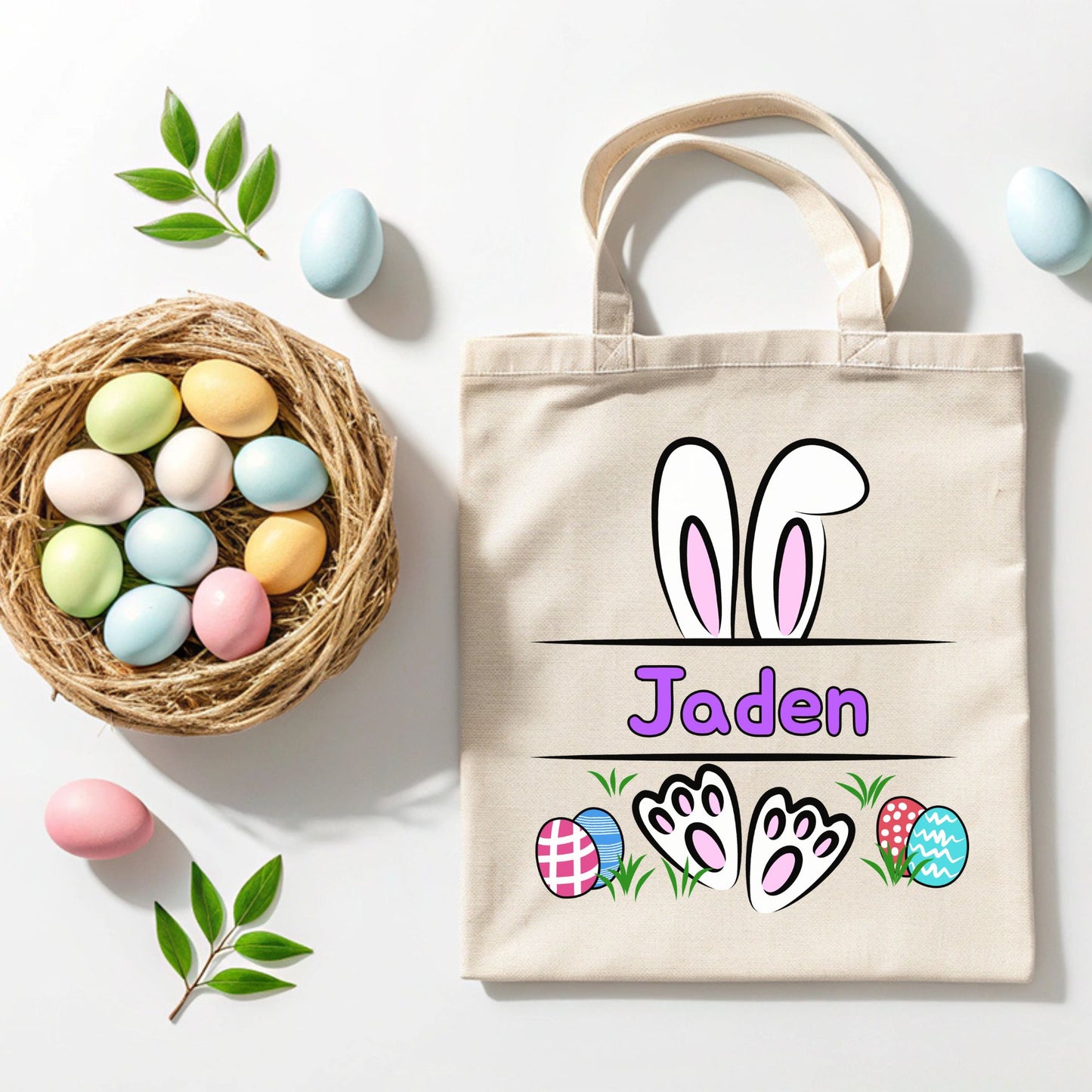 Personalized Monogram Rabbit Easter Egg Hunt Tote Bag