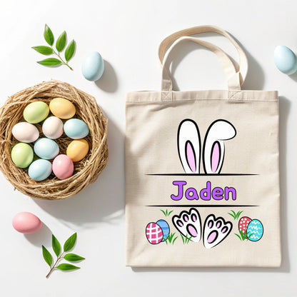 Personalized Monogram Rabbit Easter Egg Hunt Tote Bag