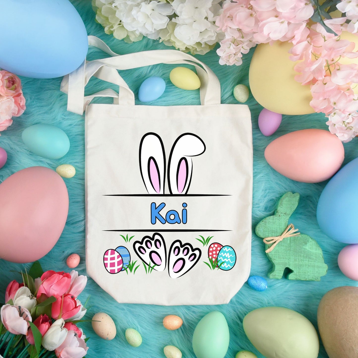 Personalized Monogram Rabbit Easter Egg Hunt Tote Bag