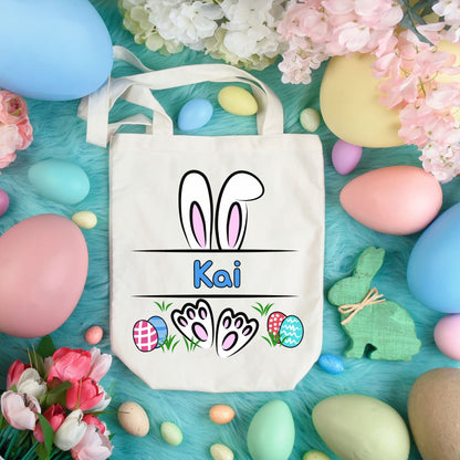 Personalized Monogram Rabbit Easter Egg Hunt Tote Bag