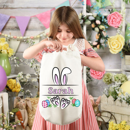 Personalized Monogram Rabbit Easter Egg Hunt Tote Bag