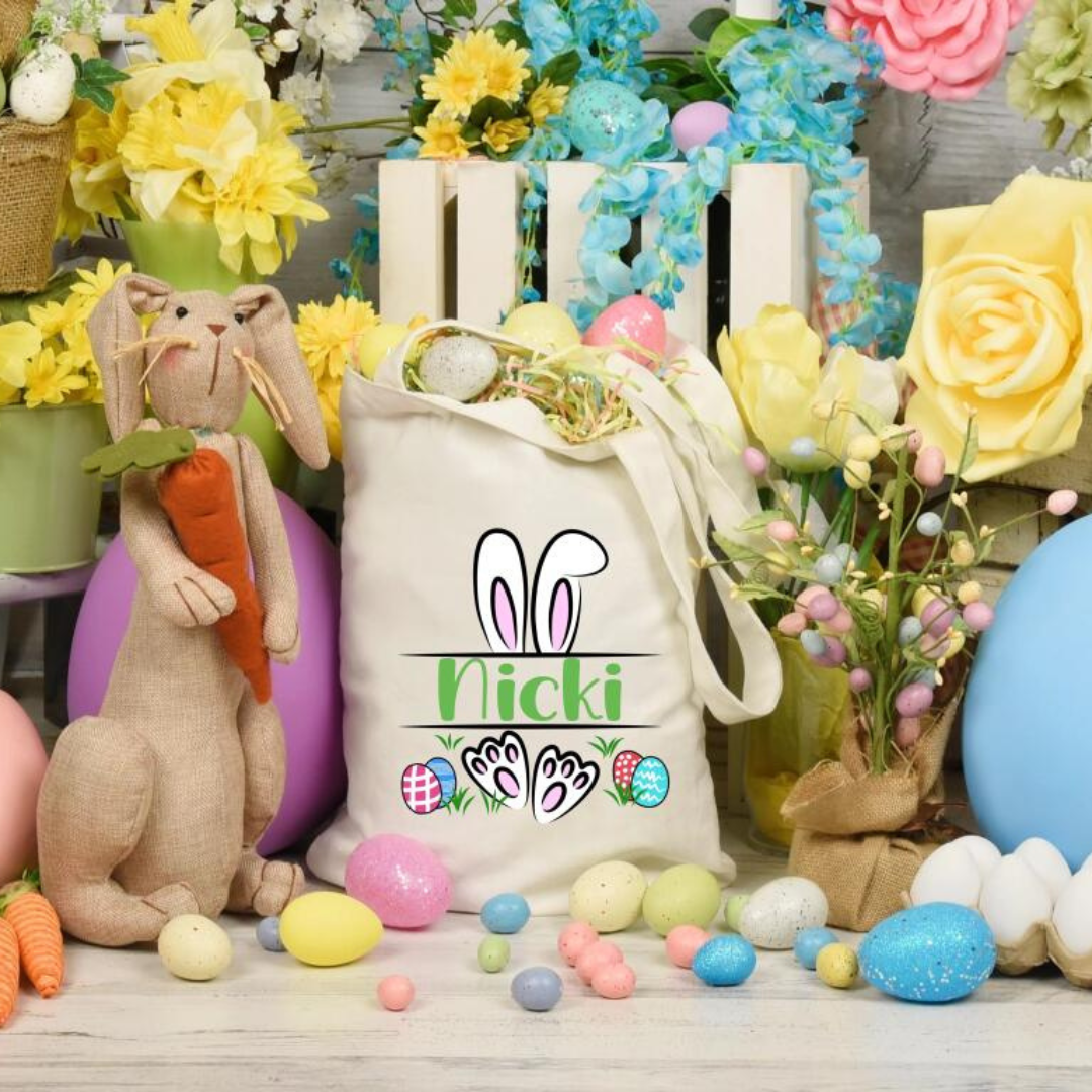 Easter Bunny Monogram Tote Bag